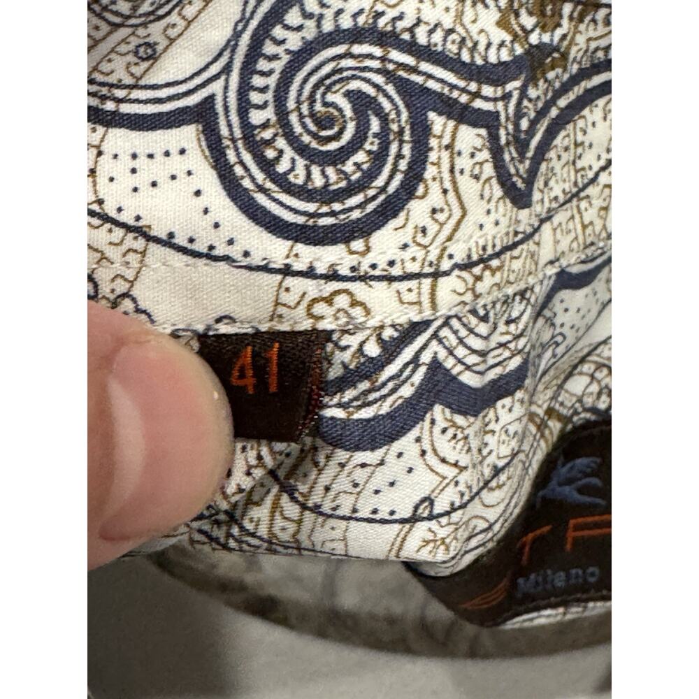 Etro Men’s Button Up Long Sleeve Dress Shirt Paisley 41 Large White - Picture 9 of 13